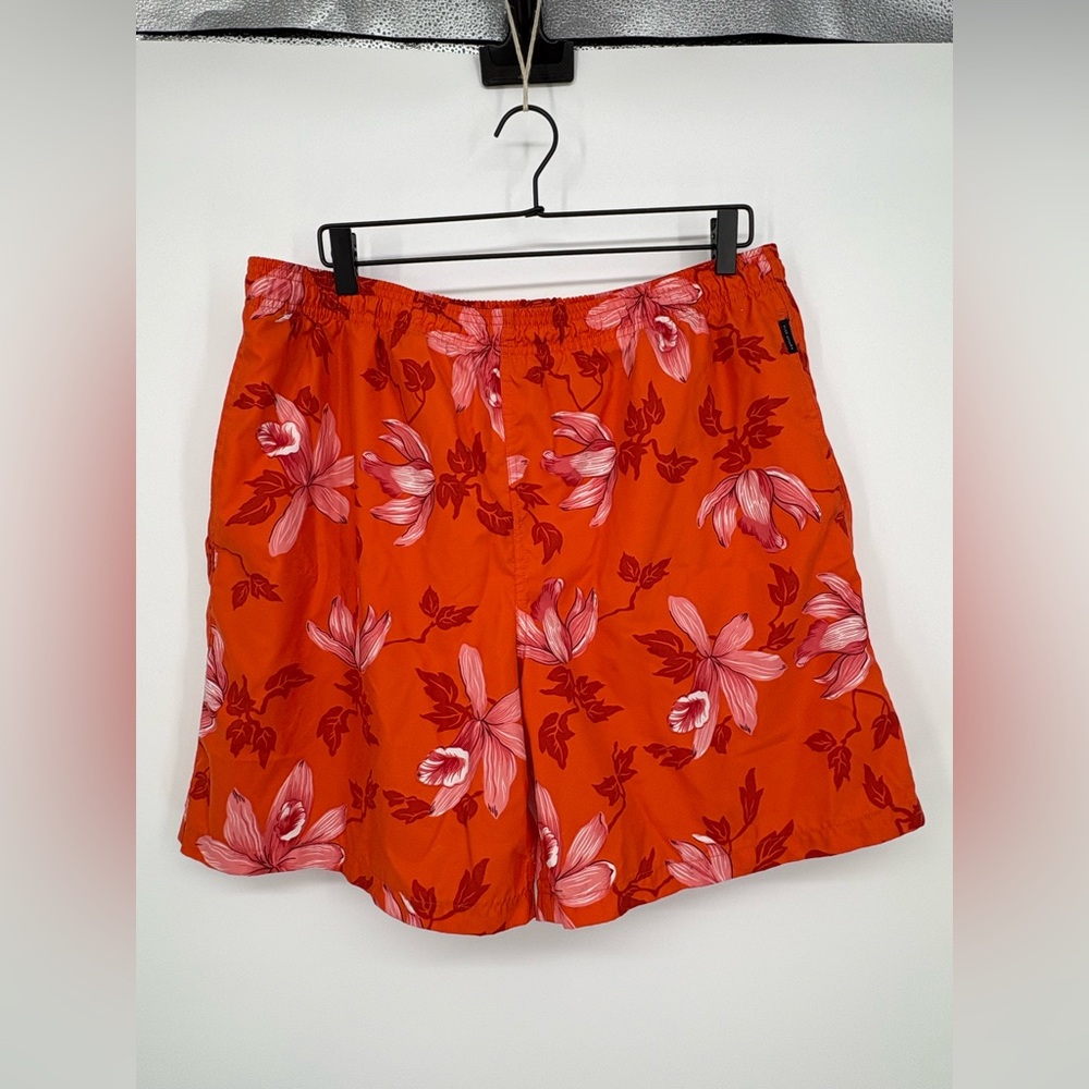 ALEX CANNON Swim Shorts Lined Drawstring Elastic Waist Orange Floral Mens XL